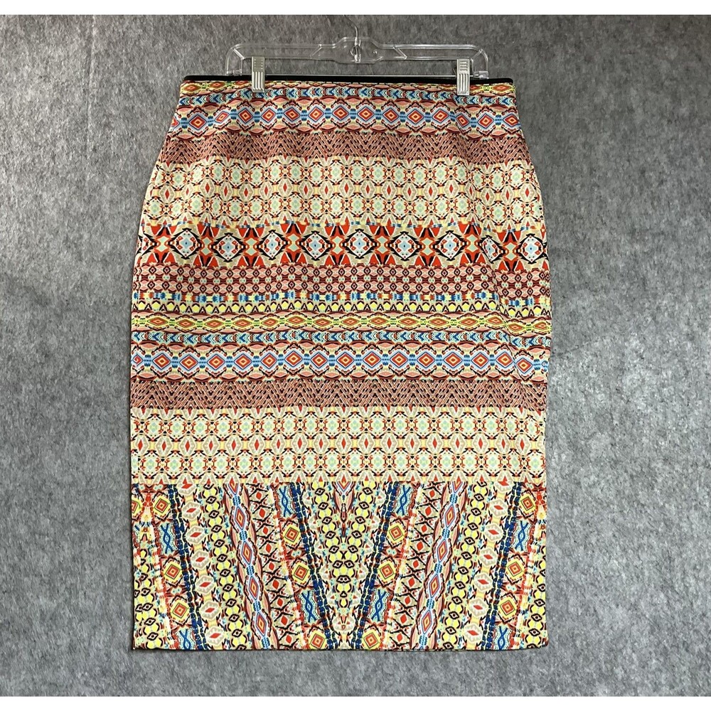 Bisou Bisou Skirt Women XL Multicolor Geometric Pencil Midi Pull On Stretch Boho
